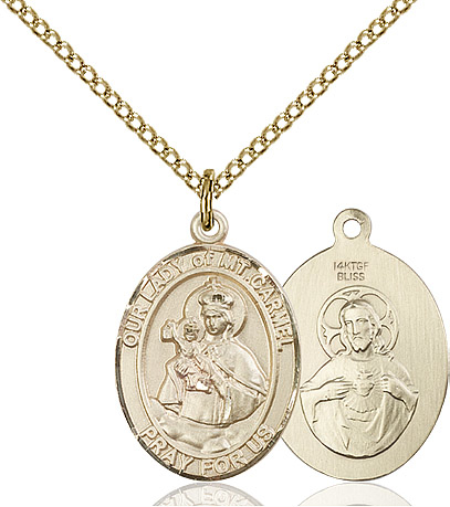 14kt Gold Filled Our Lady of Mount Carmel Pendant on a 18 inch Gold Filled Light Curb chain