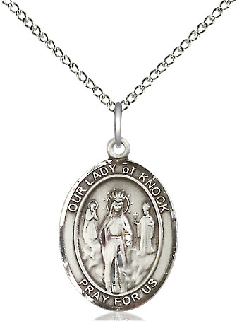 Sterling Silver Our Lady of Knock Pendant on a 18 inch Sterling Silver Light Curb chain