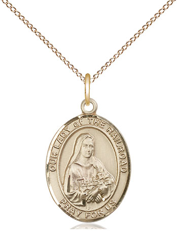 14kt Gold Filled Our Lady of the Railroad Pendant on a 18 inch Gold Filled Light Curb chain