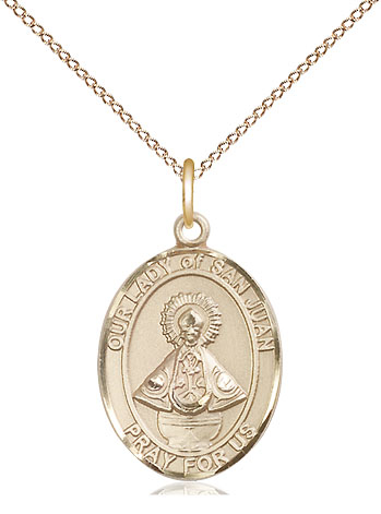 14kt Gold Filled Our Lady of San Juan Pendant on a 18 inch Gold Filled Light Curb chain