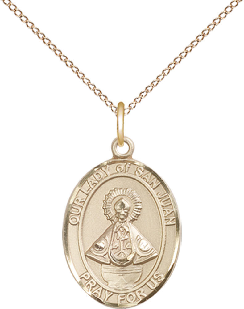 14kt Gold Filled Our Lady of San Juan Pendant on a 18 inch Gold Filled Light Curb chain