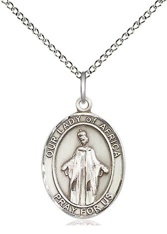 Sterling Silver Our Lady of Africa Pendant on a 18 inch Sterling Silver Light Curb chain