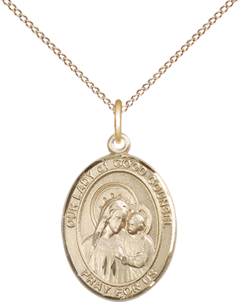 14kt Gold Filled Our Lady of Good Counsel Pendant on a 18 inch Gold Filled Light Curb chain