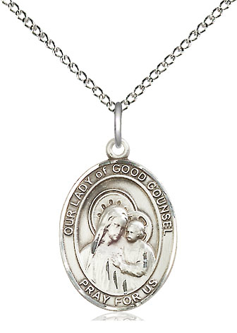 Sterling Silver Our Lady of Good Counsel Pendant on a 18 inch Sterling Silver Light Curb chain