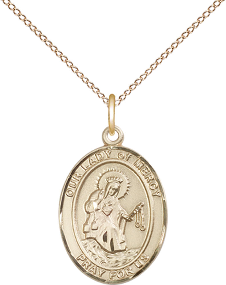 14kt Gold Filled Our Lady of Mercy Pendant on a 18 inch Gold Filled Light Curb chain