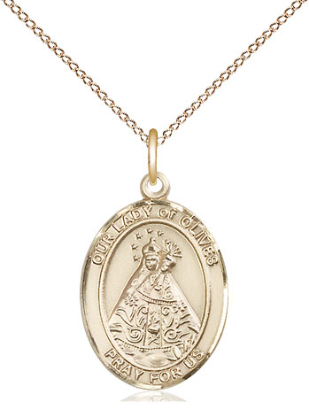 14kt Gold Filled Our Lady of Olives Pendant on a 18 inch Gold Filled Light Curb chain