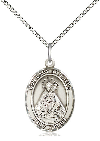 Sterling Silver Our Lady of Olives Pendant on a 18 inch Sterling Silver Light Curb chain