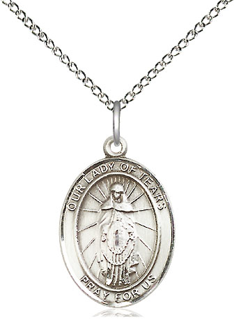 Sterling Silver Our Lady of Tears Pendant on a 18 inch Sterling Silver Light Curb chain