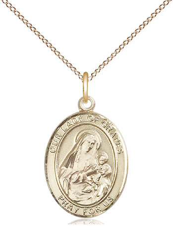 14kt Gold Filled Our Lady of Grapes Pendant on a 18 inch Gold Filled Light Curb chain