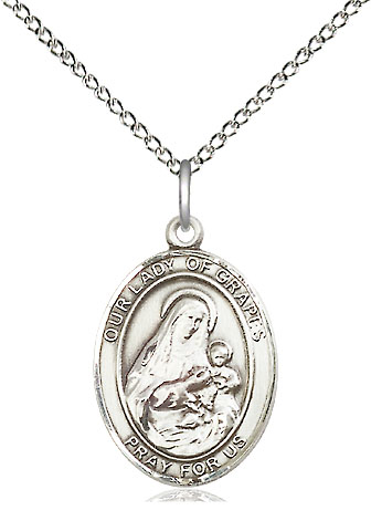 Sterling Silver Our Lady of Grapes Pendant on a 18 inch Sterling Silver Light Curb chain