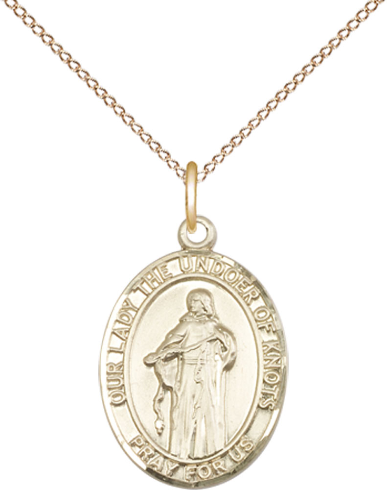 14kt Gold Filled Our Lady of Knots Pendant on a 18 inch Gold Filled Light Curb chain