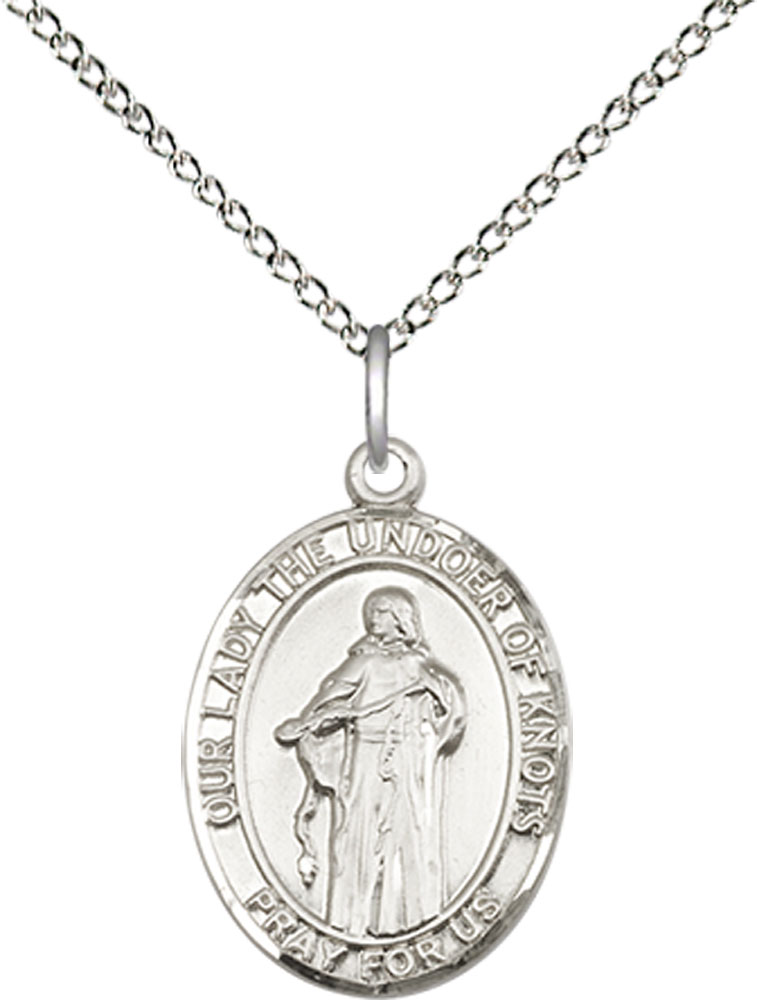 Sterling Silver Our Lady of Knots Pendant on a 18 inch Sterling Silver Light Curb chain