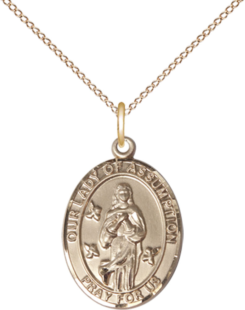 14kt Gold Filled Our Lady of Assumption Pendant on a 18 inch Gold Filled Light Curb chain