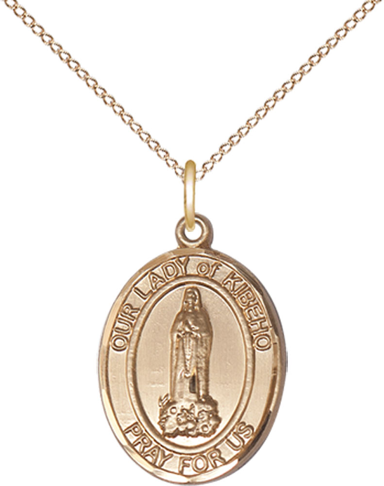14kt Gold Filled Our Lady of Kibeho Pendant on a 18 inch Gold Filled Light Curb chain