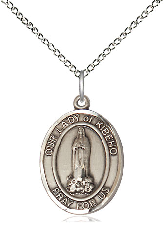 Sterling Silver Our Lady of Kibeho Pendant on a 18 inch Sterling Silver Light Curb chain