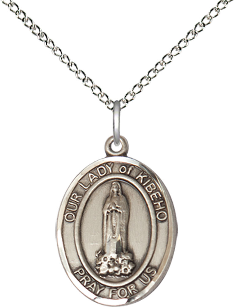 Sterling Silver Our Lady of Kibeho Pendant on a 18 inch Sterling Silver Light Curb chain