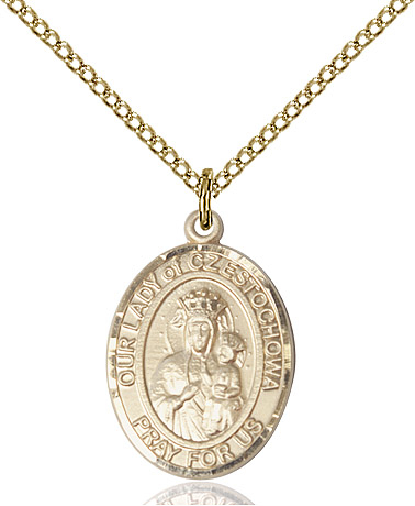 14kt Gold Filled Our Lady of Czestochowa Pendant on a 18 inch Gold Filled Light Curb chain