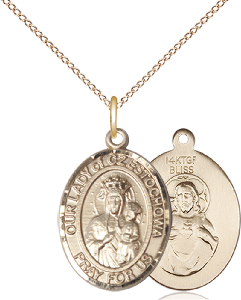 14kt Gold Filled Our Lady of Czestochowa Pendant on a 18 inch Gold Filled Light Curb chain