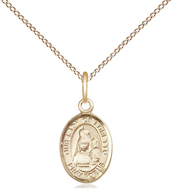 14kt Gold Filled Our Lady of Loretto Pendant on a 18 inch Gold Filled Light Curb chain