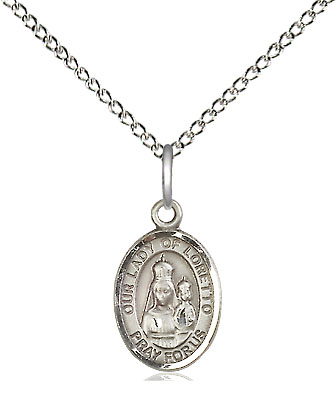 Sterling Silver Our Lady of Loretto Pendant on a 18 inch Sterling Silver Light Curb chain