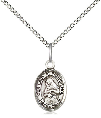 Sterling Silver Our Lady of Providence Pendant on a 18 inch Sterling Silver Light Curb chain