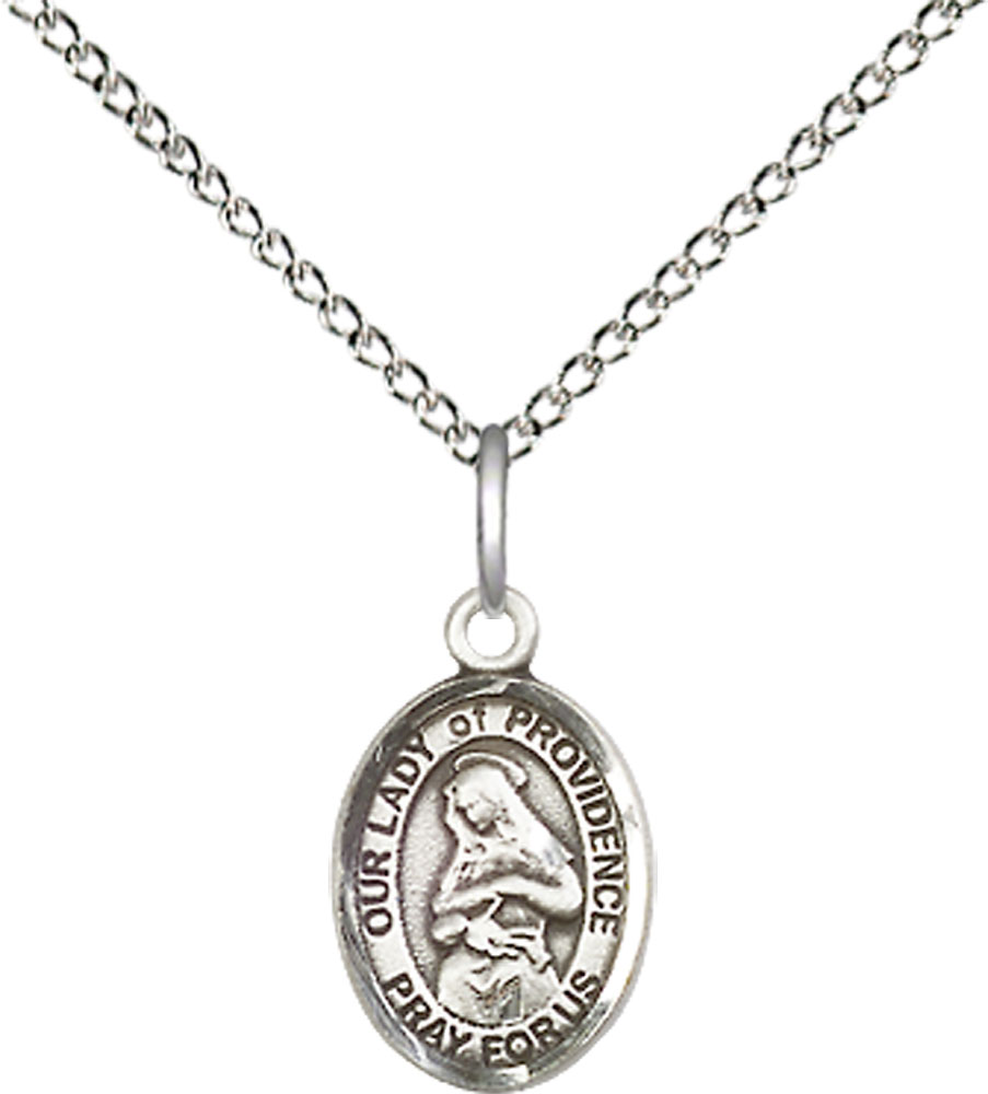 Sterling Silver Our Lady of Providence Pendant on a 18 inch Sterling Silver Light Curb chain