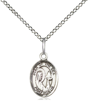 Sterling Silver Our Lady Star of the Sea Pendant on a 18 inch Sterling Silver Light Curb chain