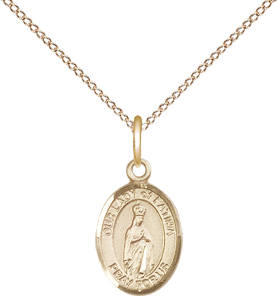 14kt Gold Filled Our Lady of Fatima Pendant on a 18 inch Gold Filled Light Curb chain