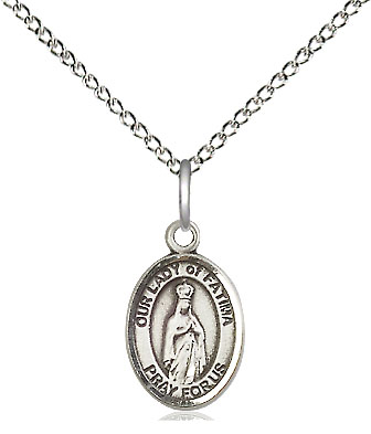 Sterling Silver Our Lady of Fatima Pendant on a 18 inch Sterling Silver Light Curb chain