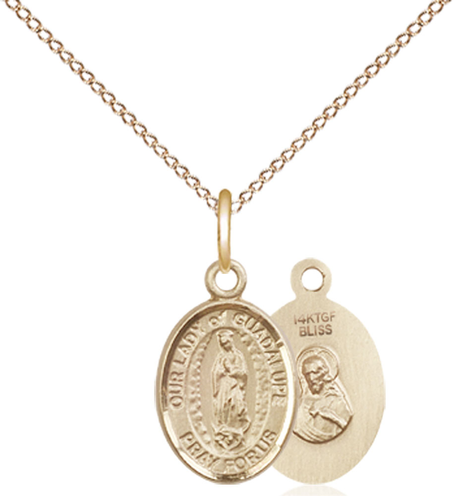 14kt Gold Filled Our Lady of Guadalupe Pendant on a 18 inch Gold Filled Light Curb chain