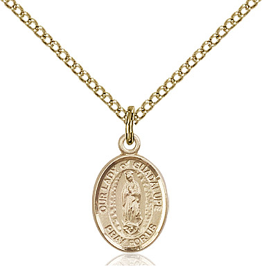 14kt Gold Filled Our Lady of Guadalupe Pendant on a 18 inch Gold Filled Light Curb chain