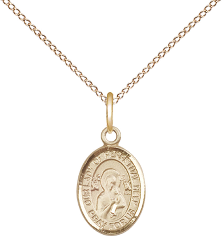 14kt Gold Filled Our Lady of Perpetual Help Pendant on a 18 inch Gold Filled Light Curb chain