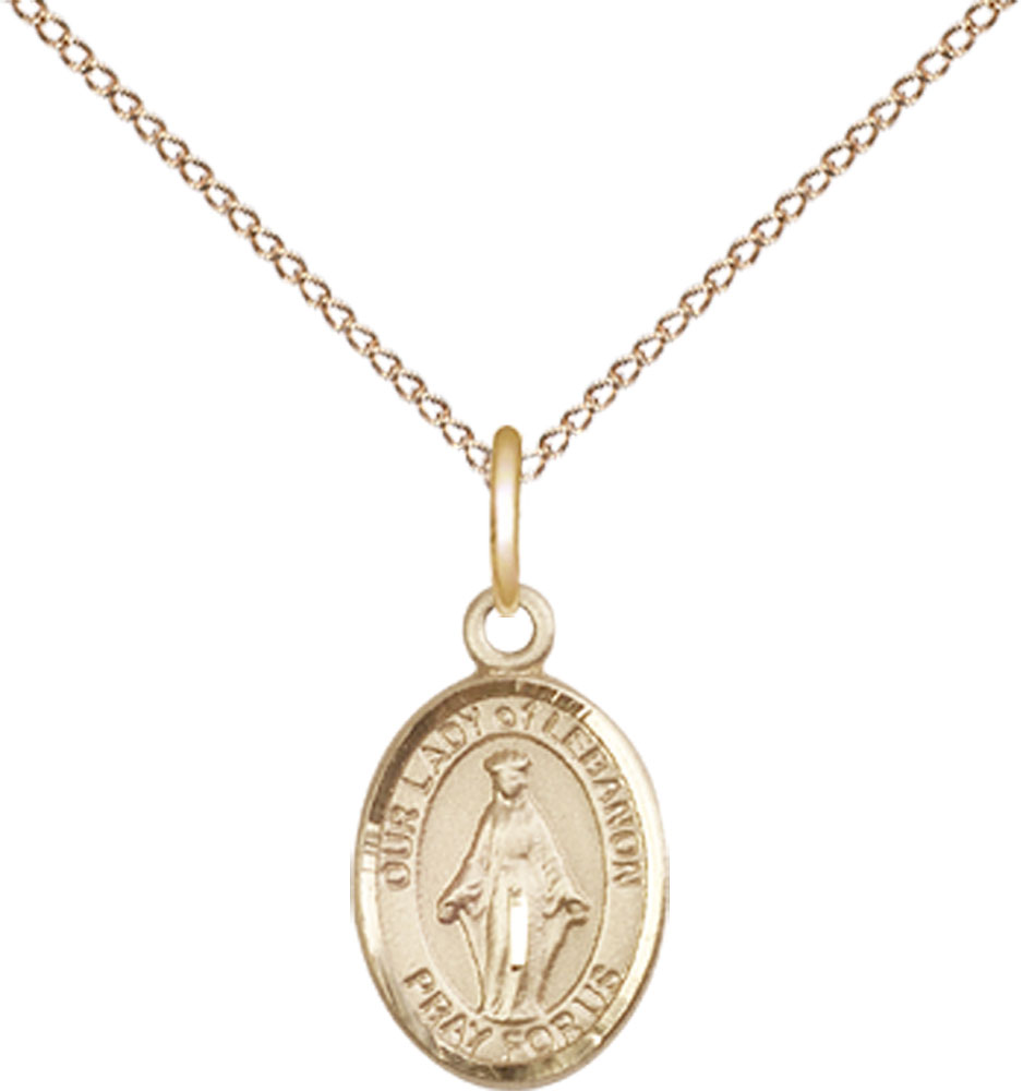 14kt Gold Filled Our Lady of Lebanon Pendant on a 18 inch Gold Filled Light Curb chain