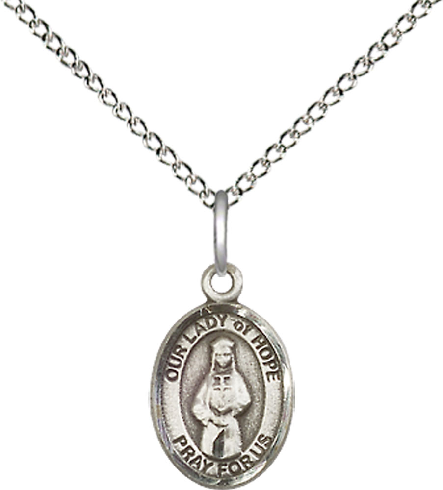 Sterling Silver Our Lady of Hope Pendant on a 18 inch Sterling Silver Light Curb chain
