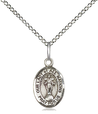 Sterling Silver Our Lady of All Nations Pendant on a 18 inch Sterling Silver Light Curb chain