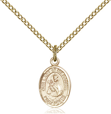 14kt Gold Filled Our Lady of Mount Carmel Pendant on a 18 inch Gold Filled Light Curb chain