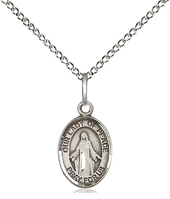 Sterling Silver Our Lady of Peace Pendant on a 18 inch Sterling Silver Light Curb chain