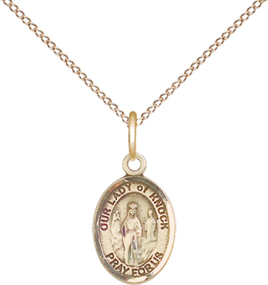 14kt Gold Filled Our Lady of Knock Pendant on a 18 inch Gold Filled Light Curb chain