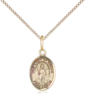 14kt Gold Filled Our Lady of Knock Pendant on a 18 inch Gold Filled Light Curb chain