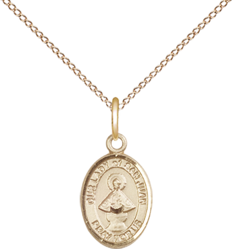 14kt Gold Filled Our Lady of San Juan Pendant on a 18 inch Gold Filled Light Curb chain