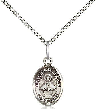 Sterling Silver Our Lady of San Juan Pendant on a 18 inch Sterling Silver Light Curb chain