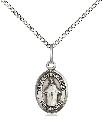 Sterling Silver Our Lady of Africa Pendant on a 18 inch Sterling Silver Light Curb chain