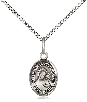 Sterling Silver Our Lady of Good Counsel Pendant on a 18 inch Sterling Silver Light Curb chain