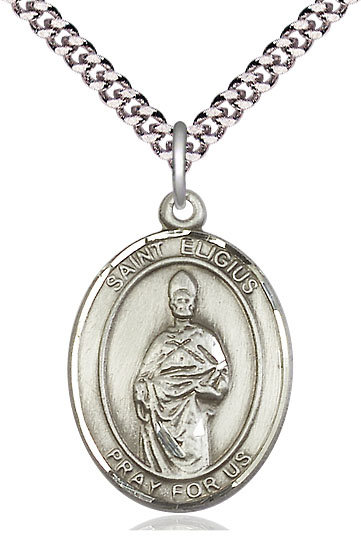 Sterling Silver Saint Eligius Pendant on a 24 inch Light Rhodium Heavy Curb chain