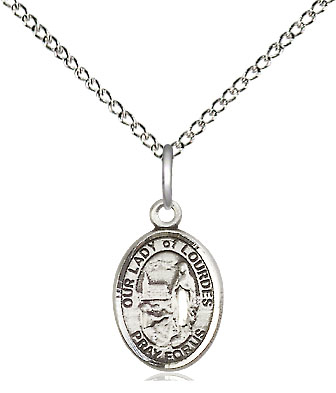 Sterling Silver Our Lady of Lourdes Pendant on a 18 inch Sterling Silver Light Curb chain