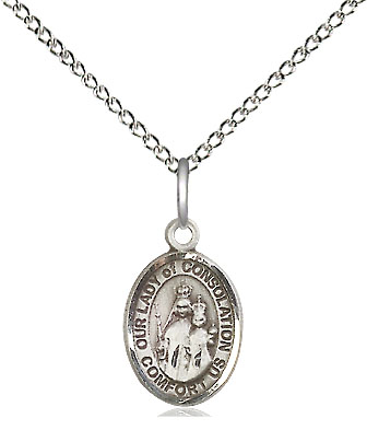 Sterling Silver Our Lady of Consolation Pendant on a 18 inch Sterling Silver Light Curb chain