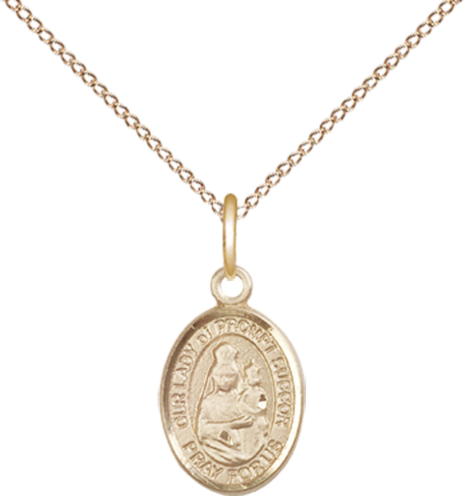 14kt Gold Filled Our Lady of Prompt Succor Pendant on a 18 inch Gold Filled Light Curb chain