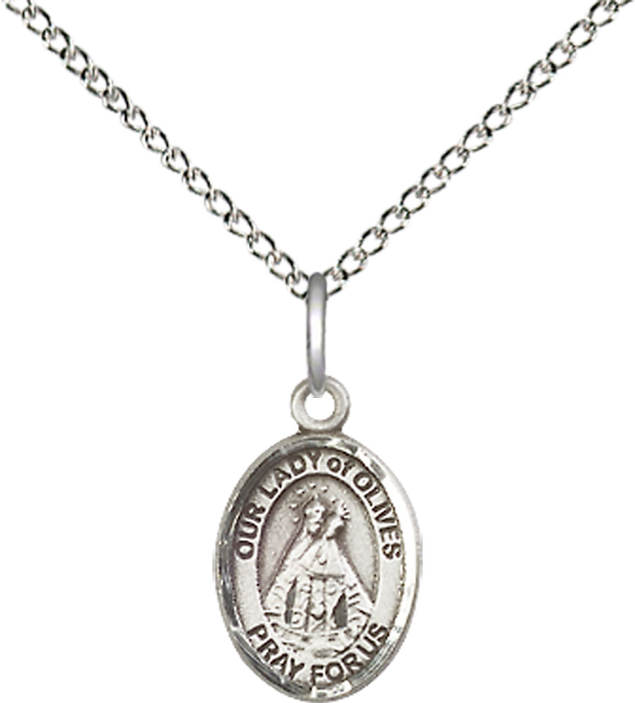Sterling Silver Our Lady of Olives Pendant on a 18 inch Sterling Silver Light Curb chain