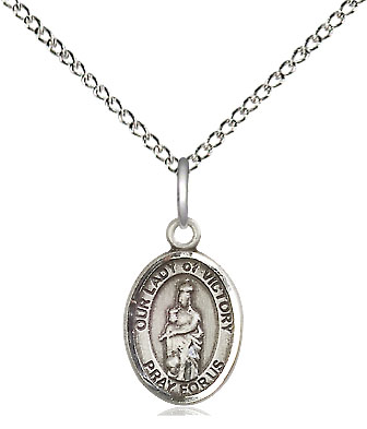 Sterling Silver Our Lady of Victory Pendant on a 18 inch Sterling Silver Light Curb chain