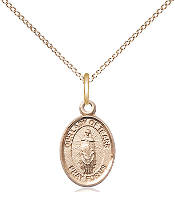 14kt Gold Filled Our Lady of Tears Pendant on a 18 inch Gold Filled Light Curb chain